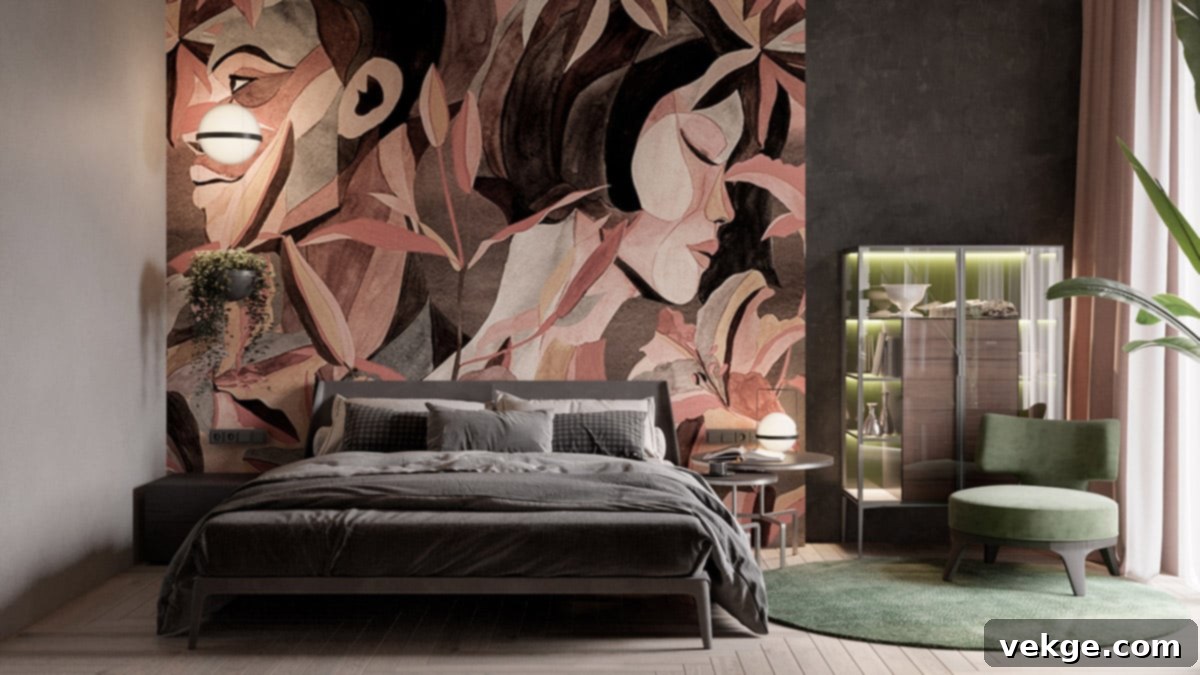 A bedroom wall adorned with inspiring artwork, reflecting personal style and enhancing the room's character.