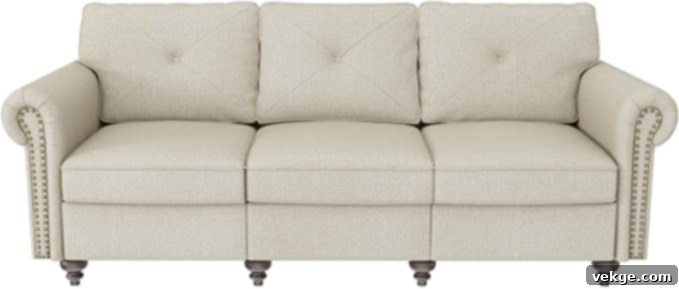 Nolany three seat sofa - Farmhouse couch with practical armrest pockets