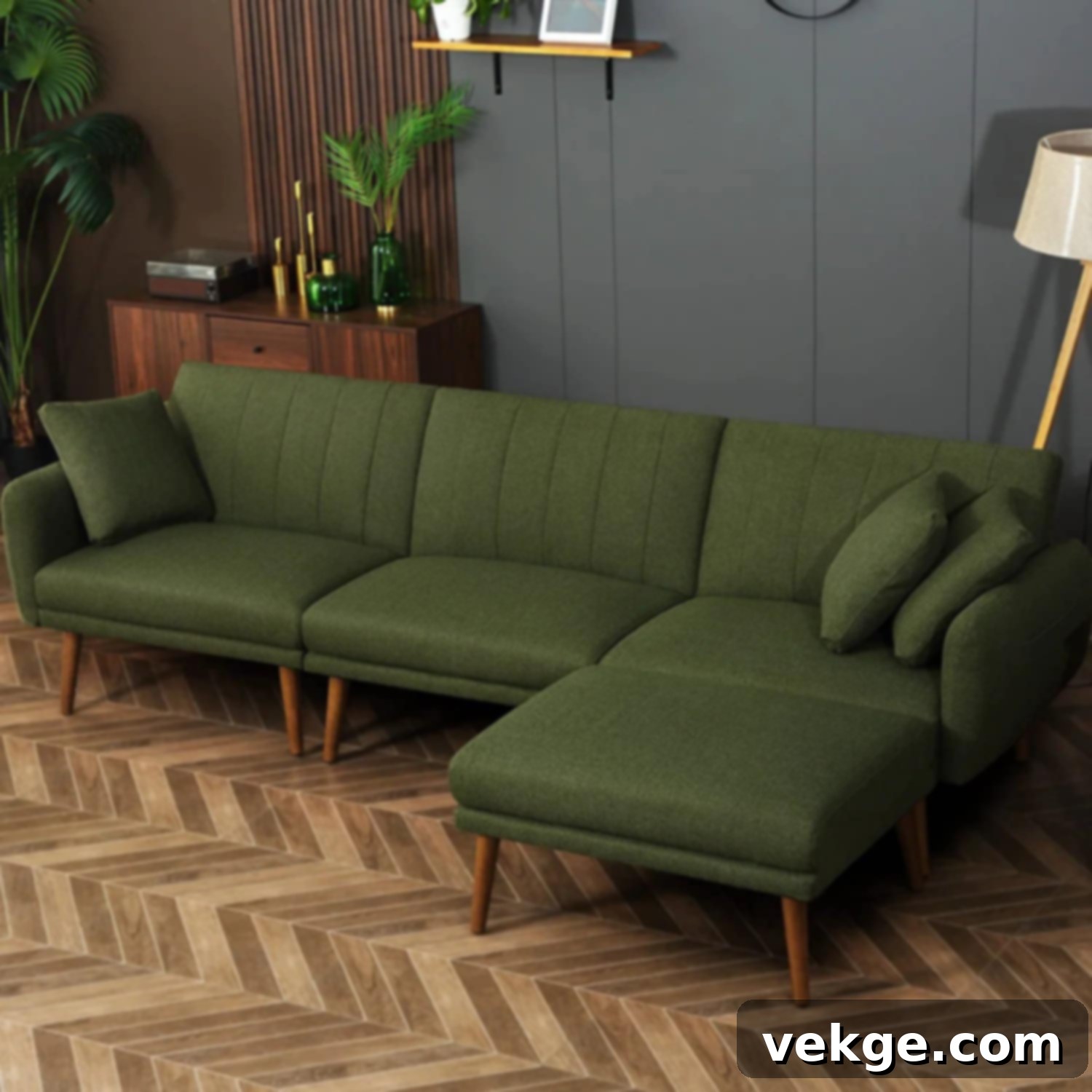 NOBLEMOOD Sectional Sofa Bed in Olive Green with Storage