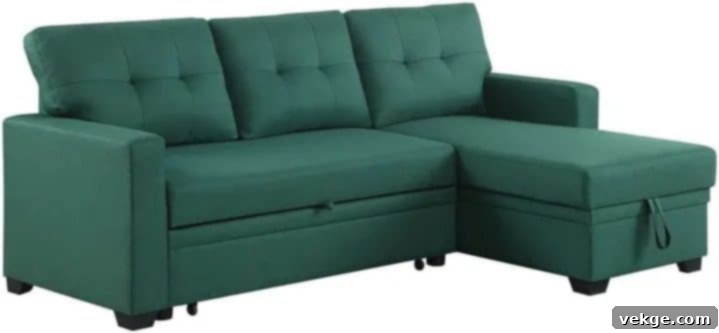 Devion L-Shape Green Sectional Sleeper Sofa with Chaise Storage
