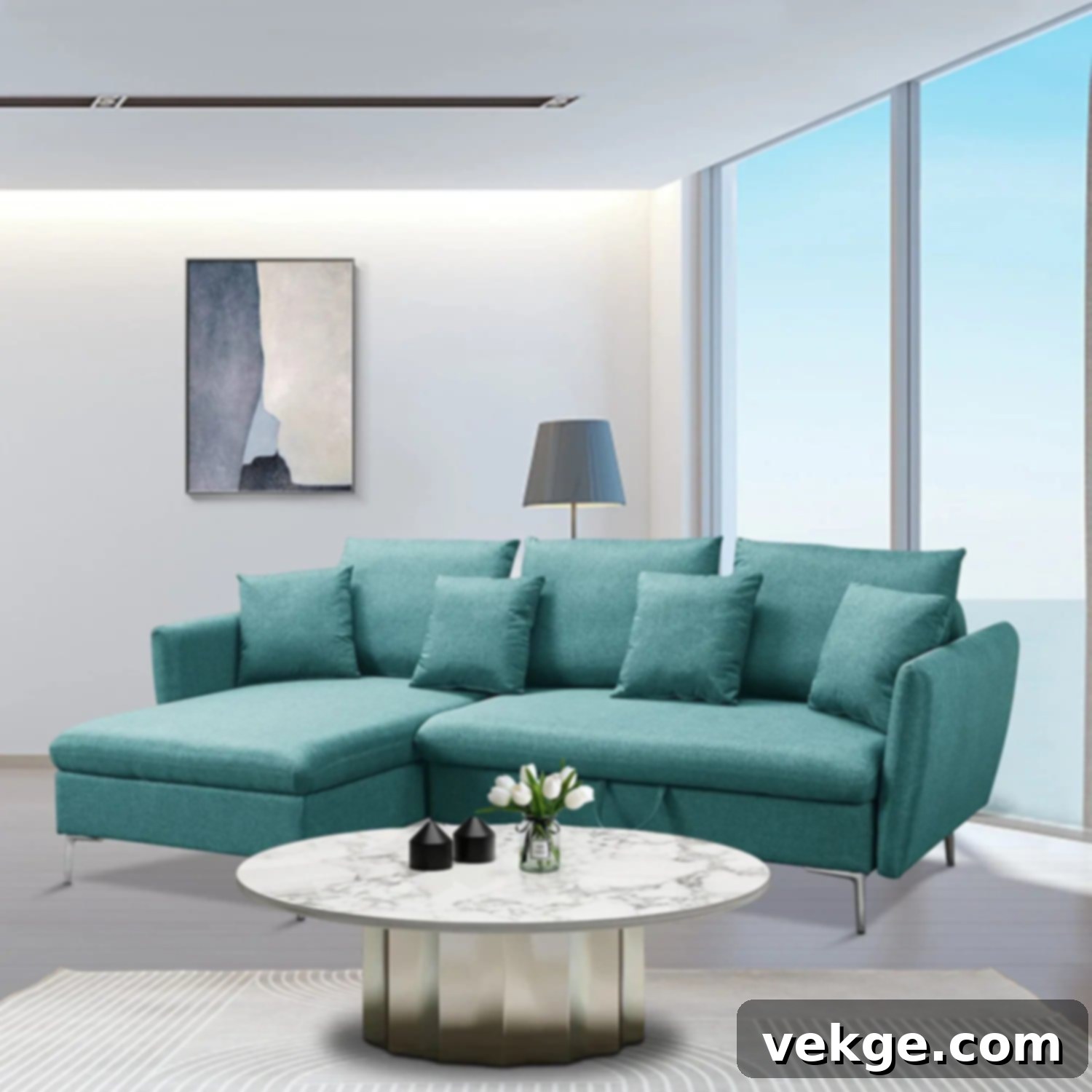 Hdxdkog Green Sectional Sofa with Pull-Out Bed Feature