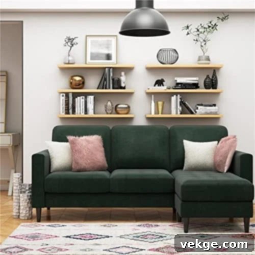 CosmoLiving Modern Olive Green Sectional Couch for Small Spaces