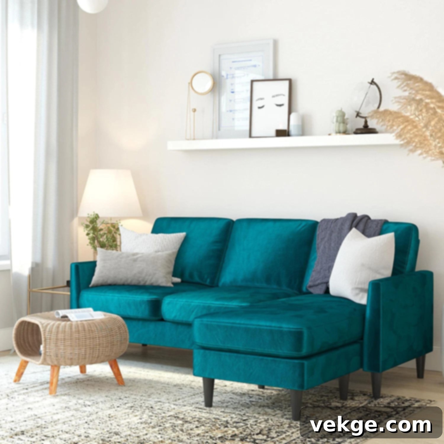 Mr. Kate Winston Green Velvet Reversible Sectional for Small Spaces