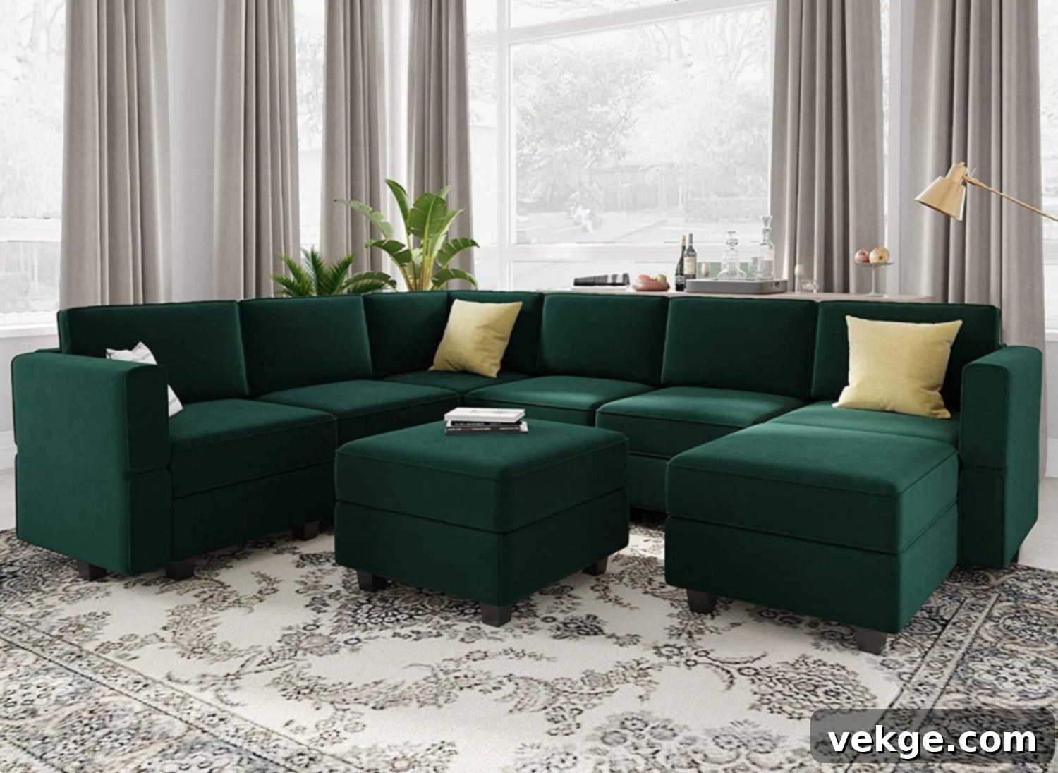 Belffin Giant U-Shaped Modular Olive Green Sectional Sofa with Storage