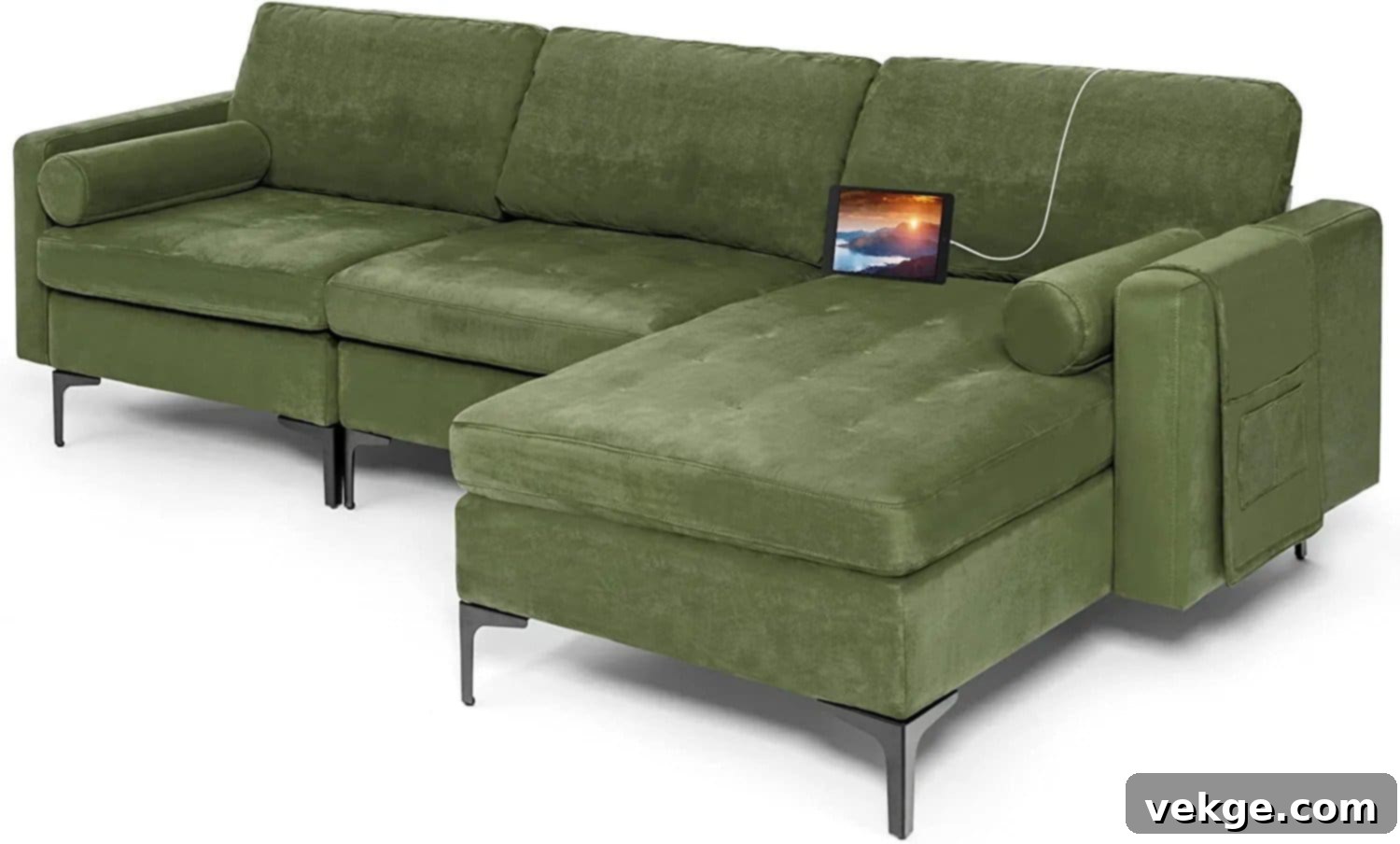 Giantex Modular Olive Green Sectional Sofa with Integrated USB Ports