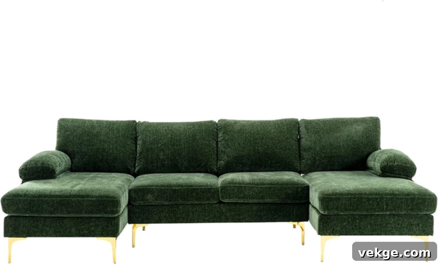 Olela U-Shaped Olive Green Sectional Sofa with Gold Chrome Base