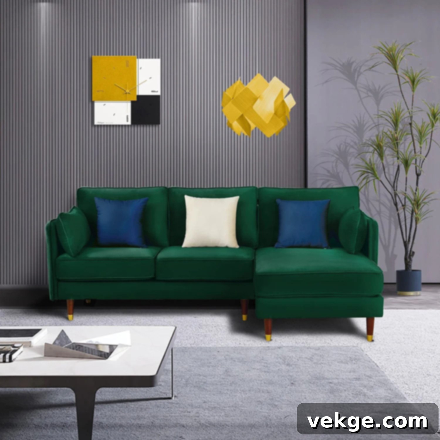 SHUIBAOBAO L-Shaped Sectional Sofa Couch with Velvet Texture