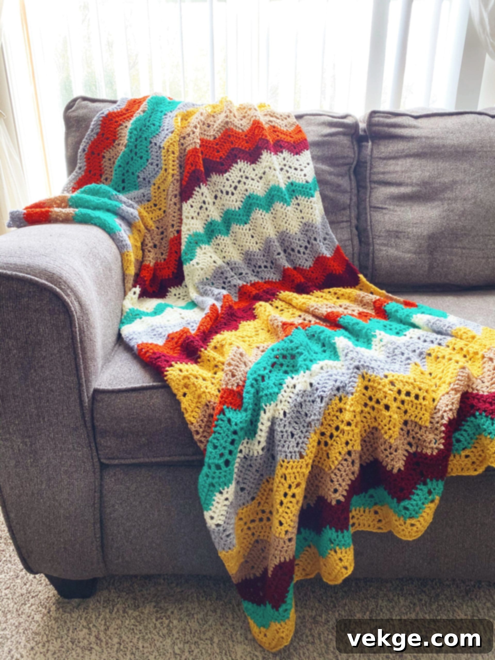 living room with textured blanket
