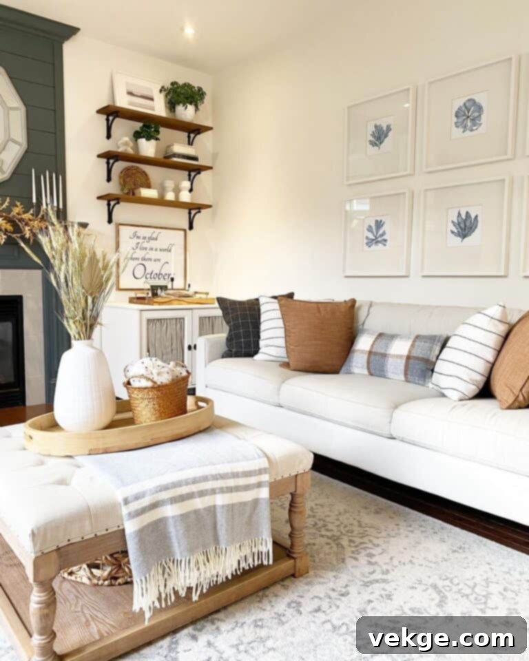 Modern Living Room with Fall Decor for Coffee Table