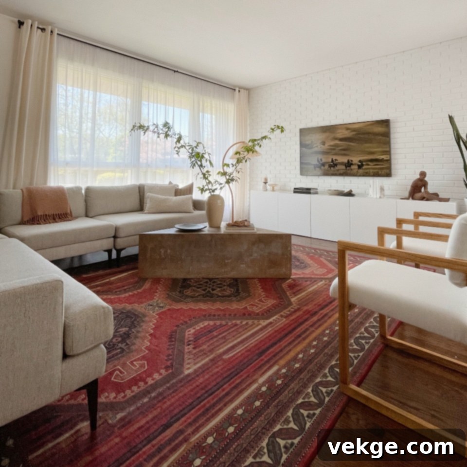 scarlet red persian rug in living room