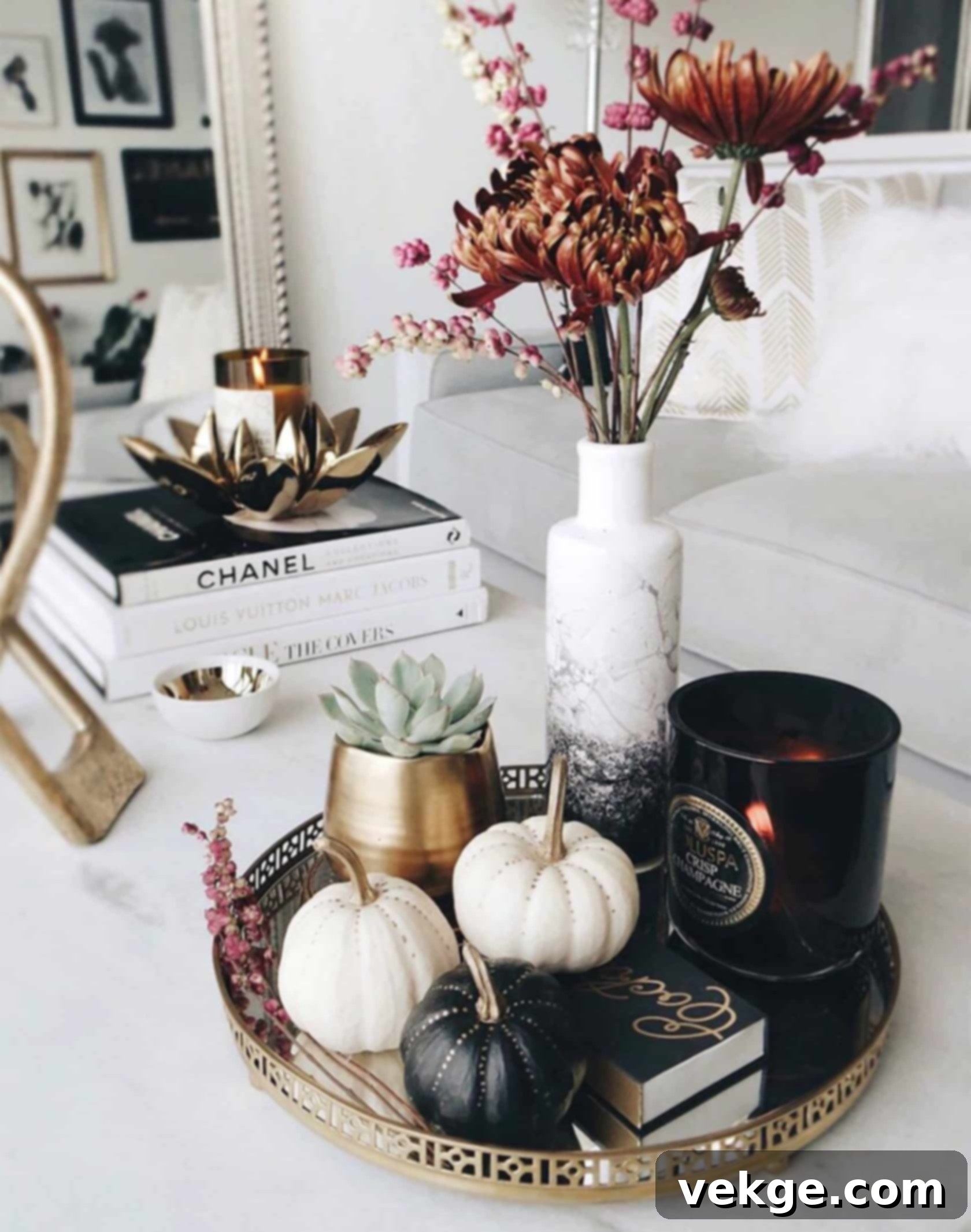 modern floral look to the living room with fall flowers