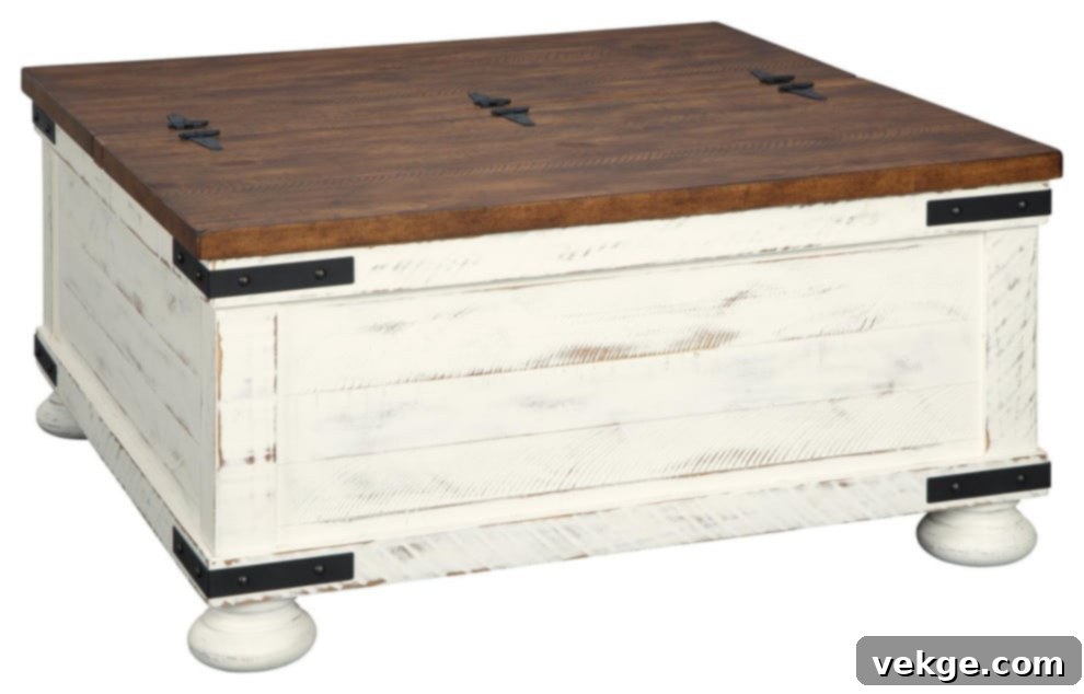 White Brown Coffee Table with Storage and Dual-Sided Lid