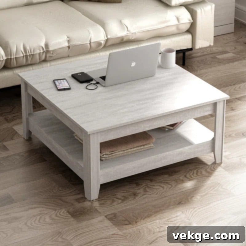 Grey Oak Coffee Table with Bottom Storage Shelf
