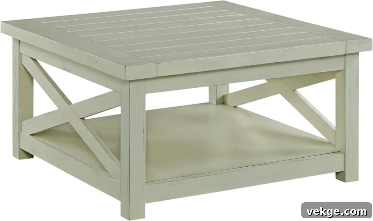 Off-White Coffee Table with Rustic Plank Top