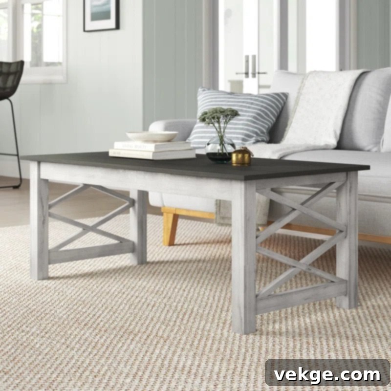 Weathered Finish Coffee Table with Criss-Cross Legs