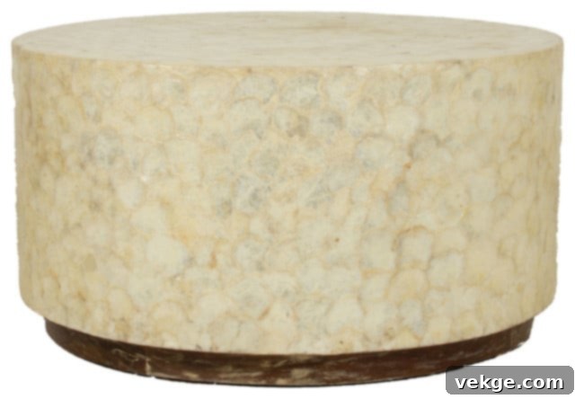 Off-White Round Wood and Capiz Coffee Table