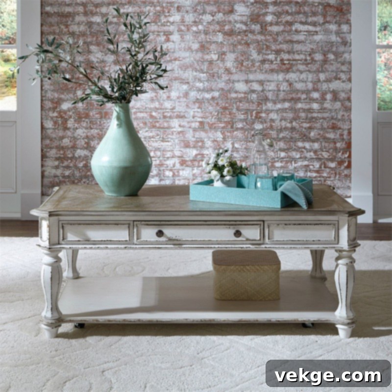 Rectangular Coffee Table with Antique White Finish