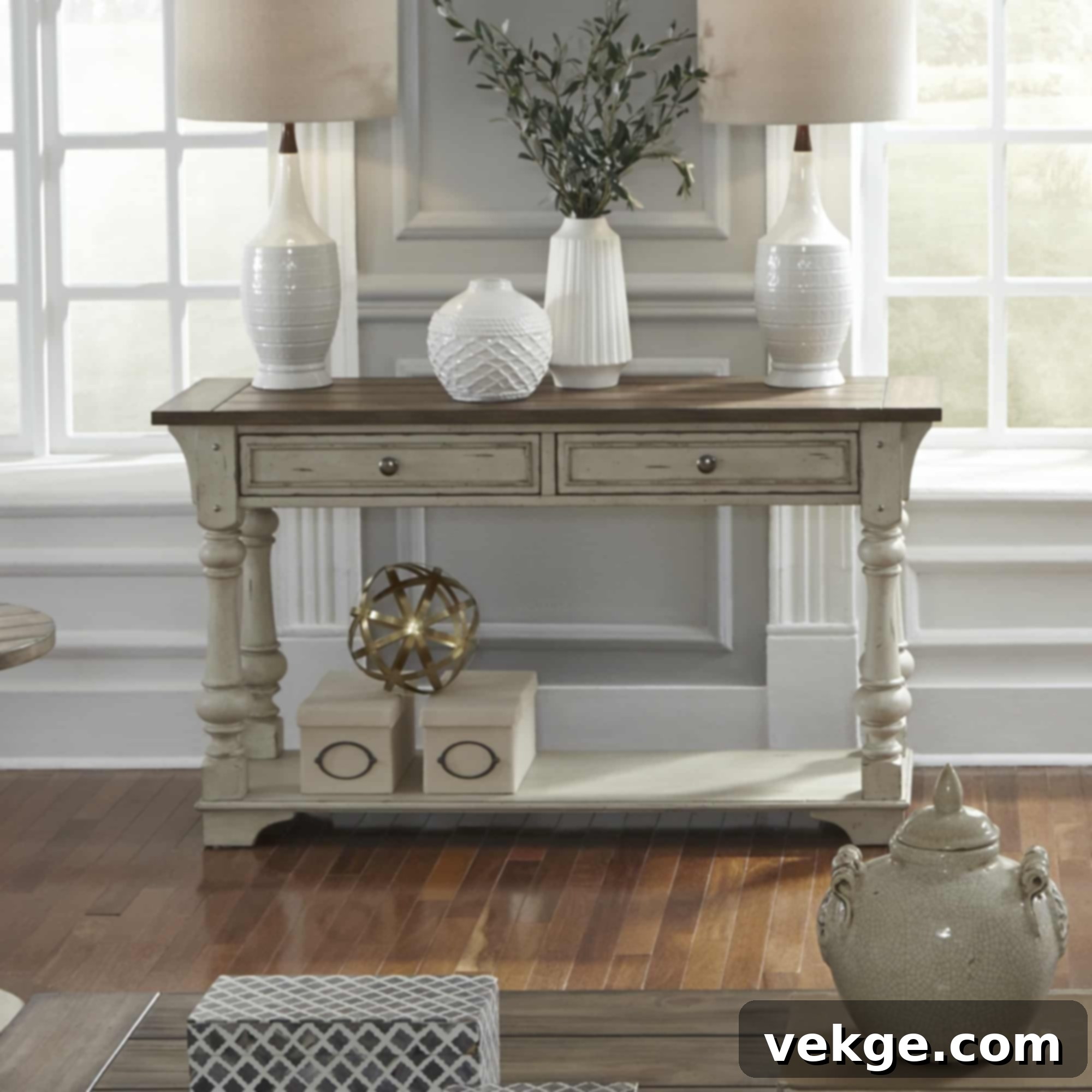 Sofa Coffee Table with Wire-Brushed Tobacco Planked Top