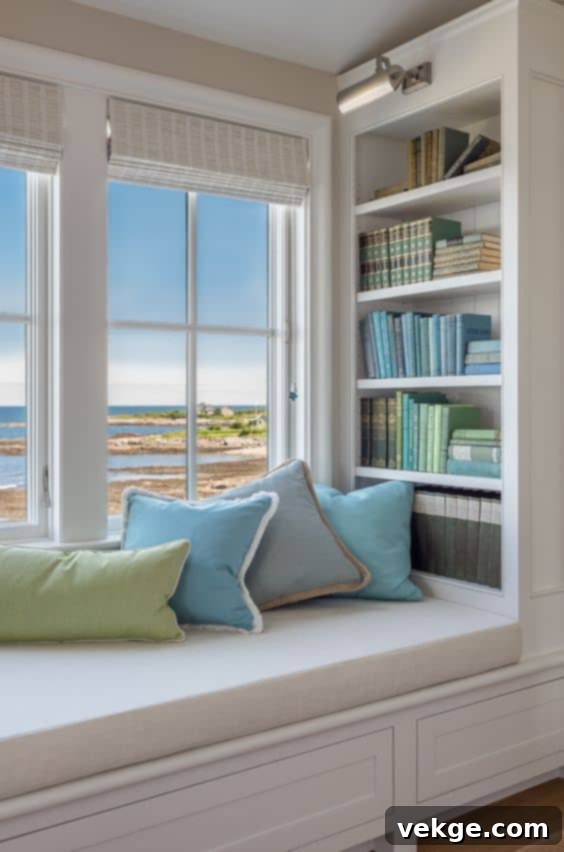 Cozy coastal reading nook with a comfortable chair and ocean-inspired decor
