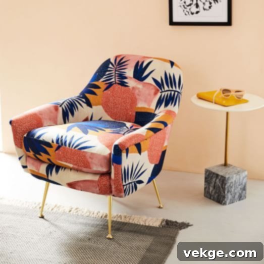 Colorful and funky accent chair in a coastal bedroom, adding a pop of personality