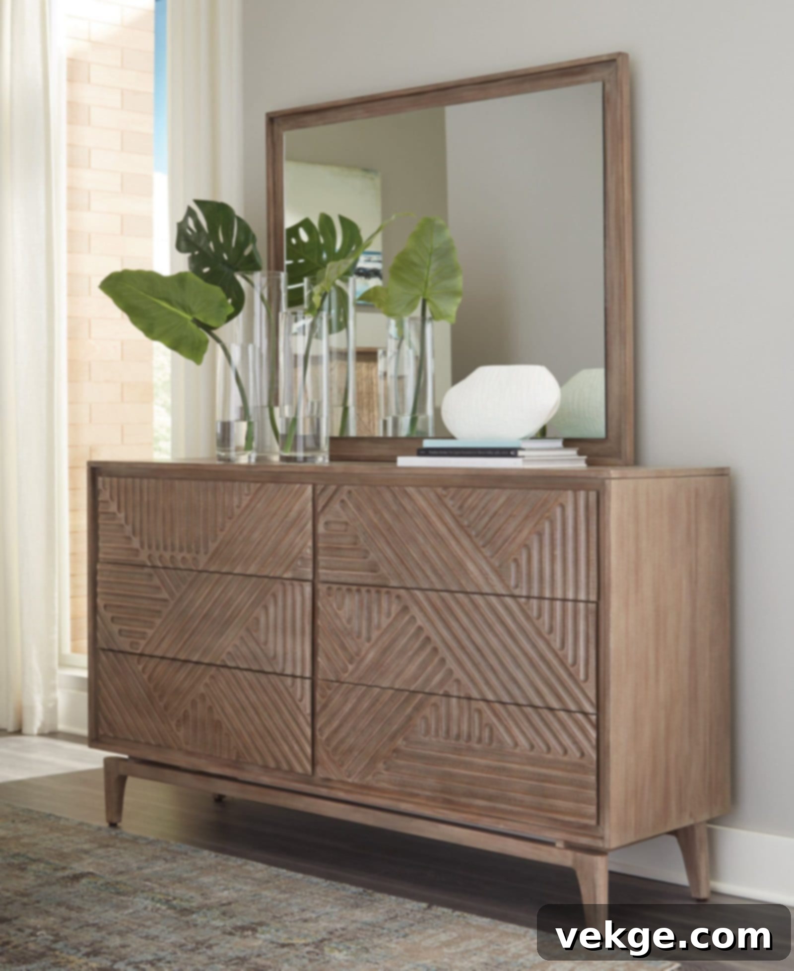 Deepa 6 Drawer Double Dresser with block-shaped front panels