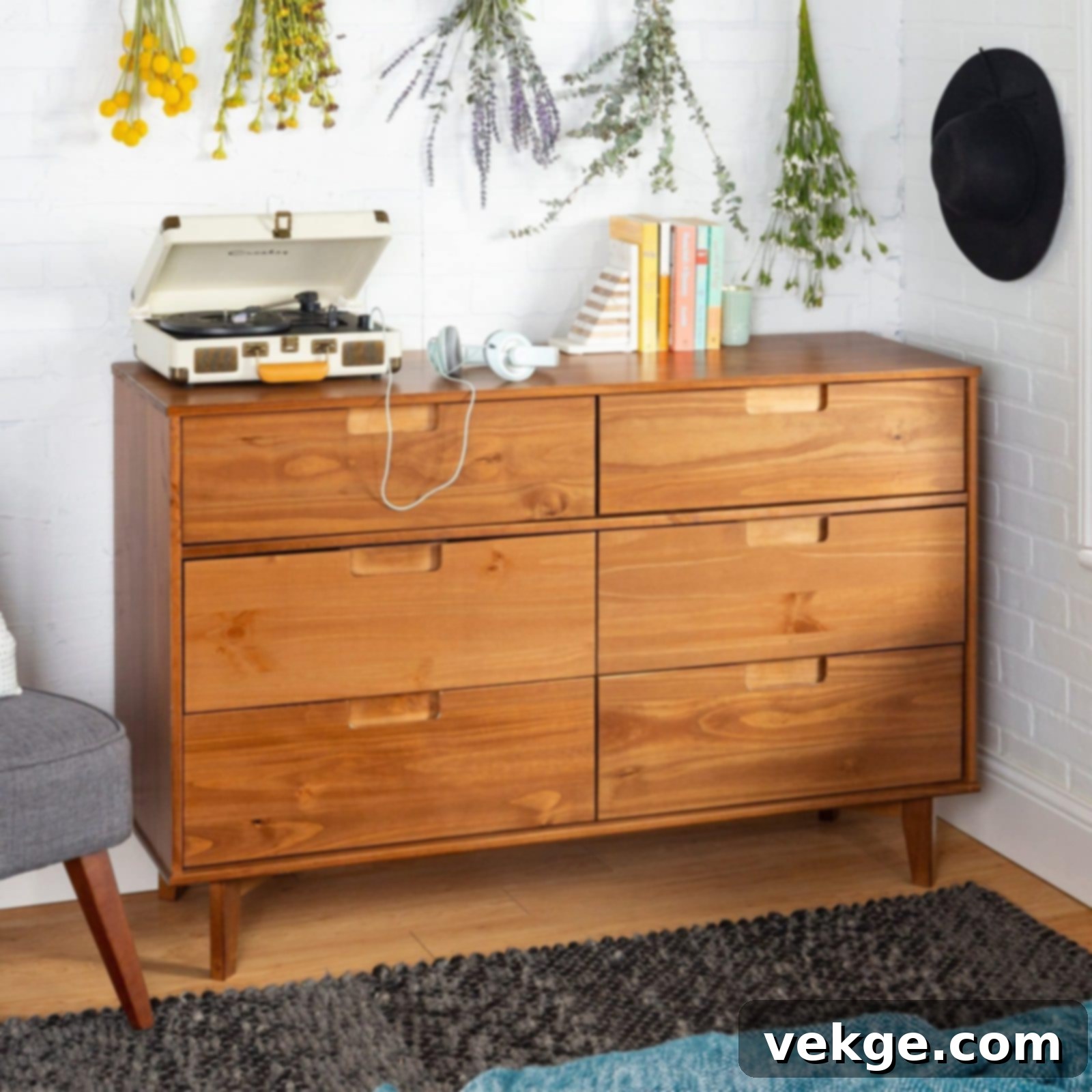 Gammelstaden Mid-century 6-drawer Dresser crafted from solid pine wood