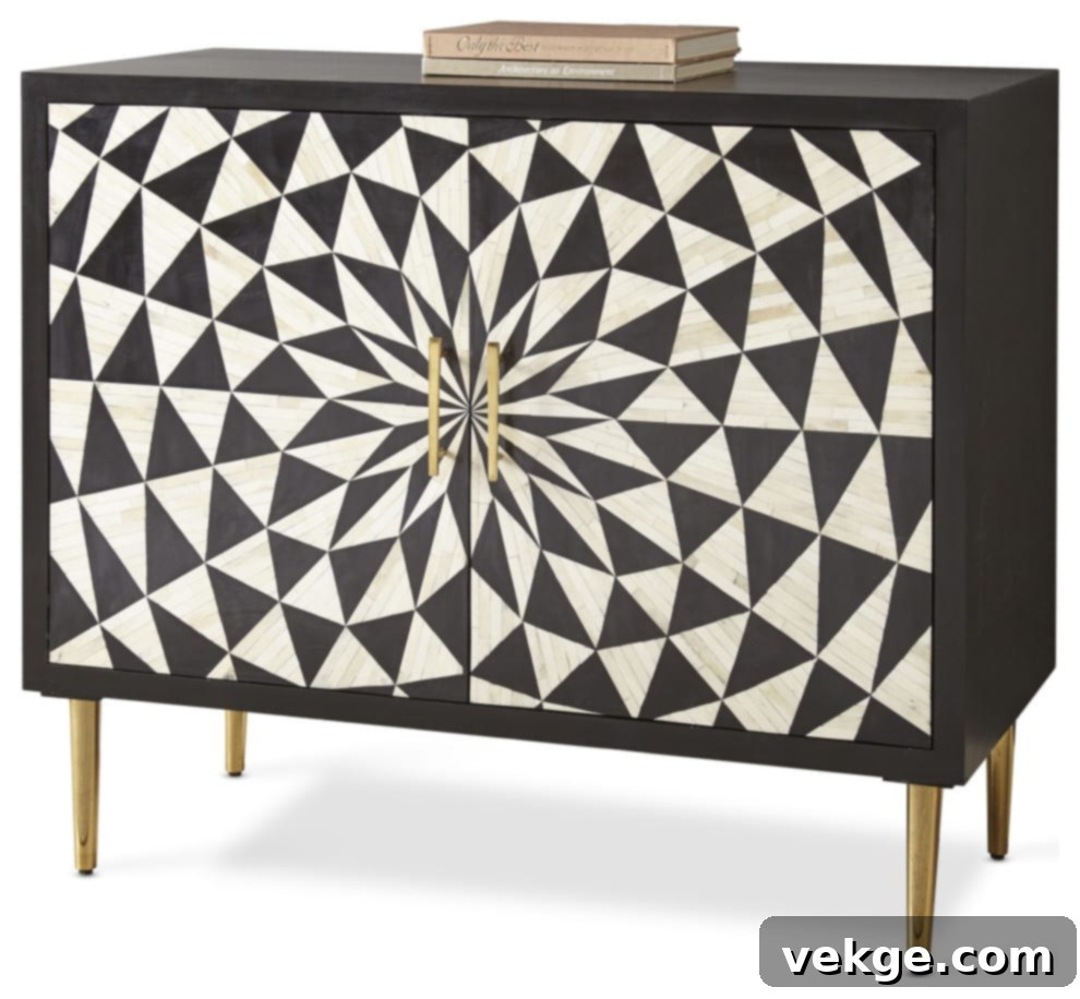 Benzara 2-Door Accent Cabinet with black and white bone patterns