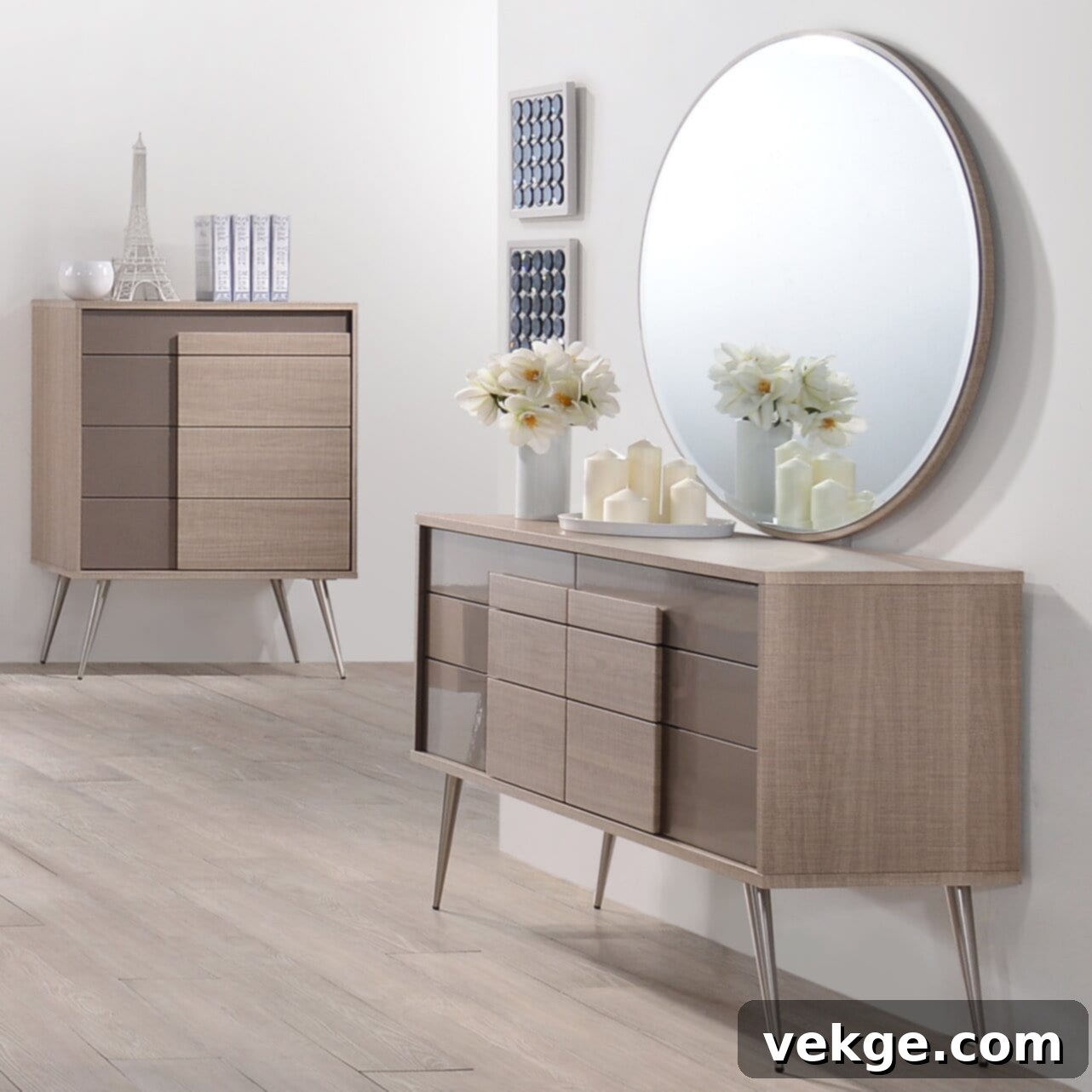 Bulluck 6 Drawer Double Dresser with Mirror and gloss finish