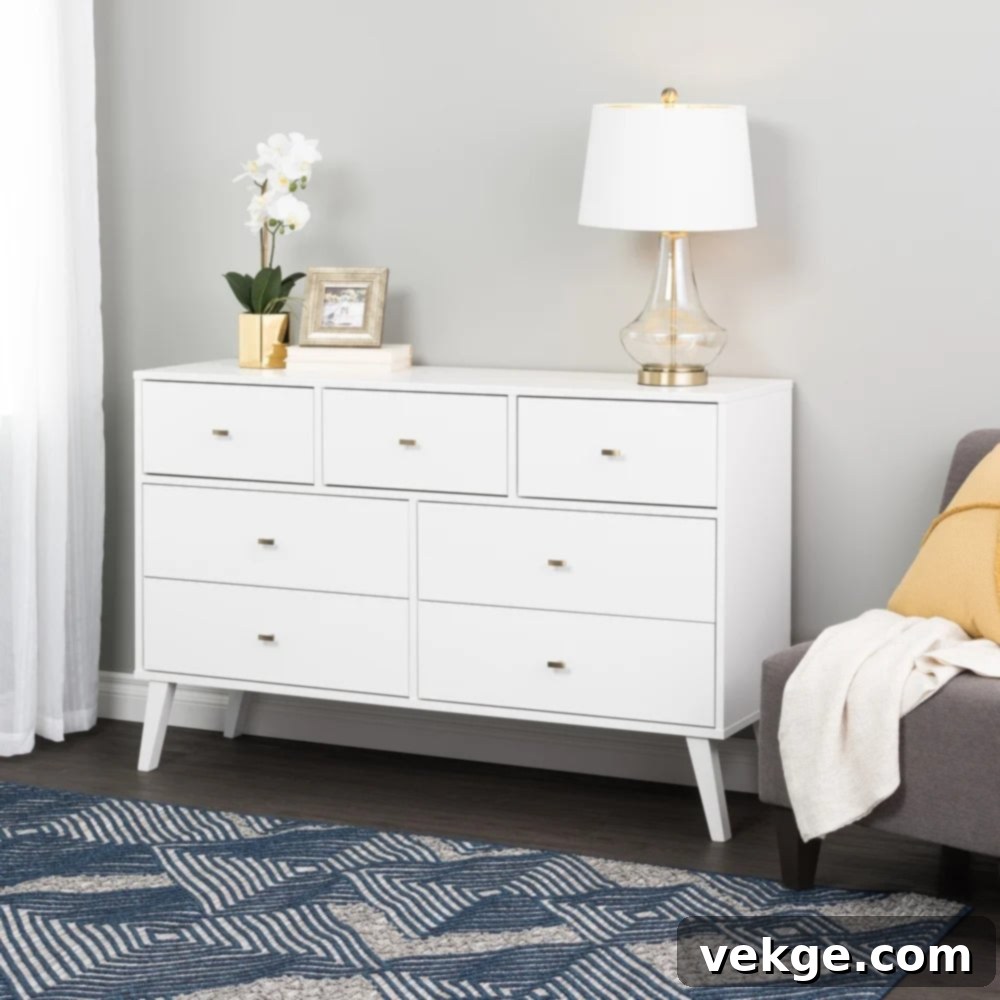 Milo Mid-Century Modern 7-Drawer Dresser in crisp white