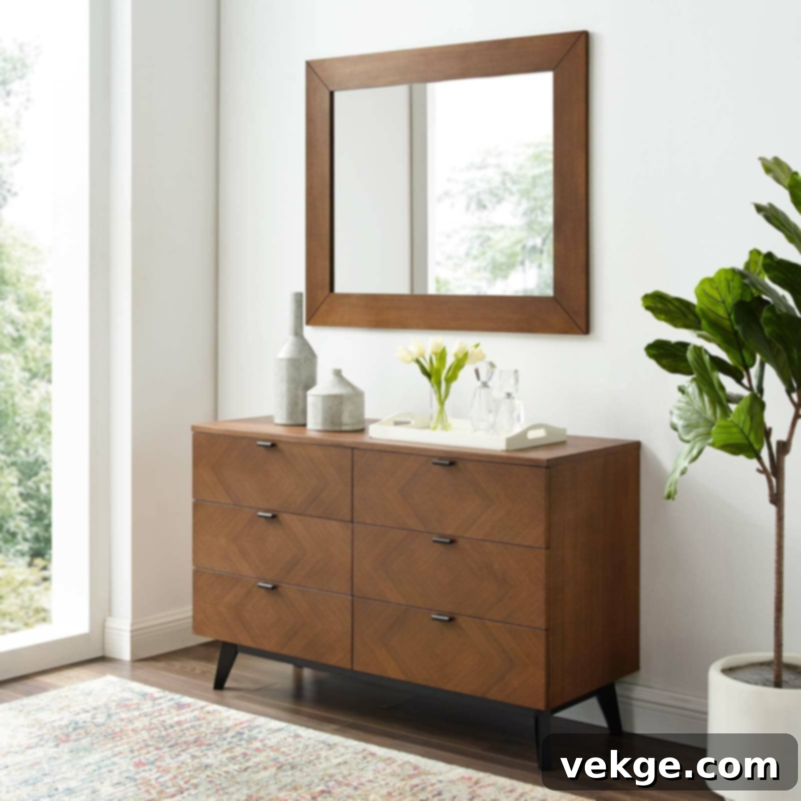 Antonelli 6 Drawer Double Dresser with Mirror and geometric chevron pattern