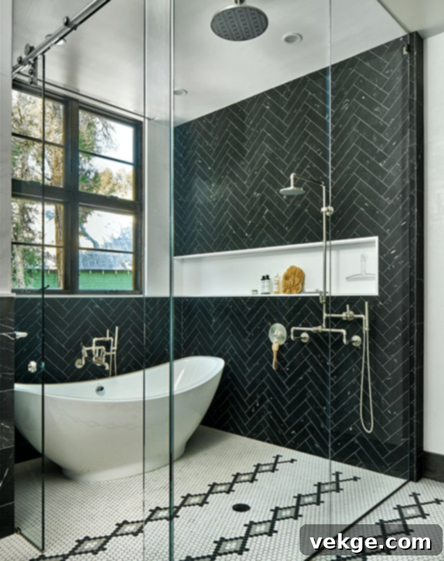 Black Tiles on The Wide Wall bathroom 