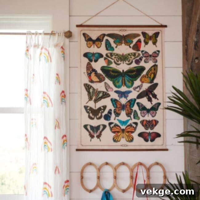 Butterfly Linen Scroll Wall Hanging featuring diverse species
