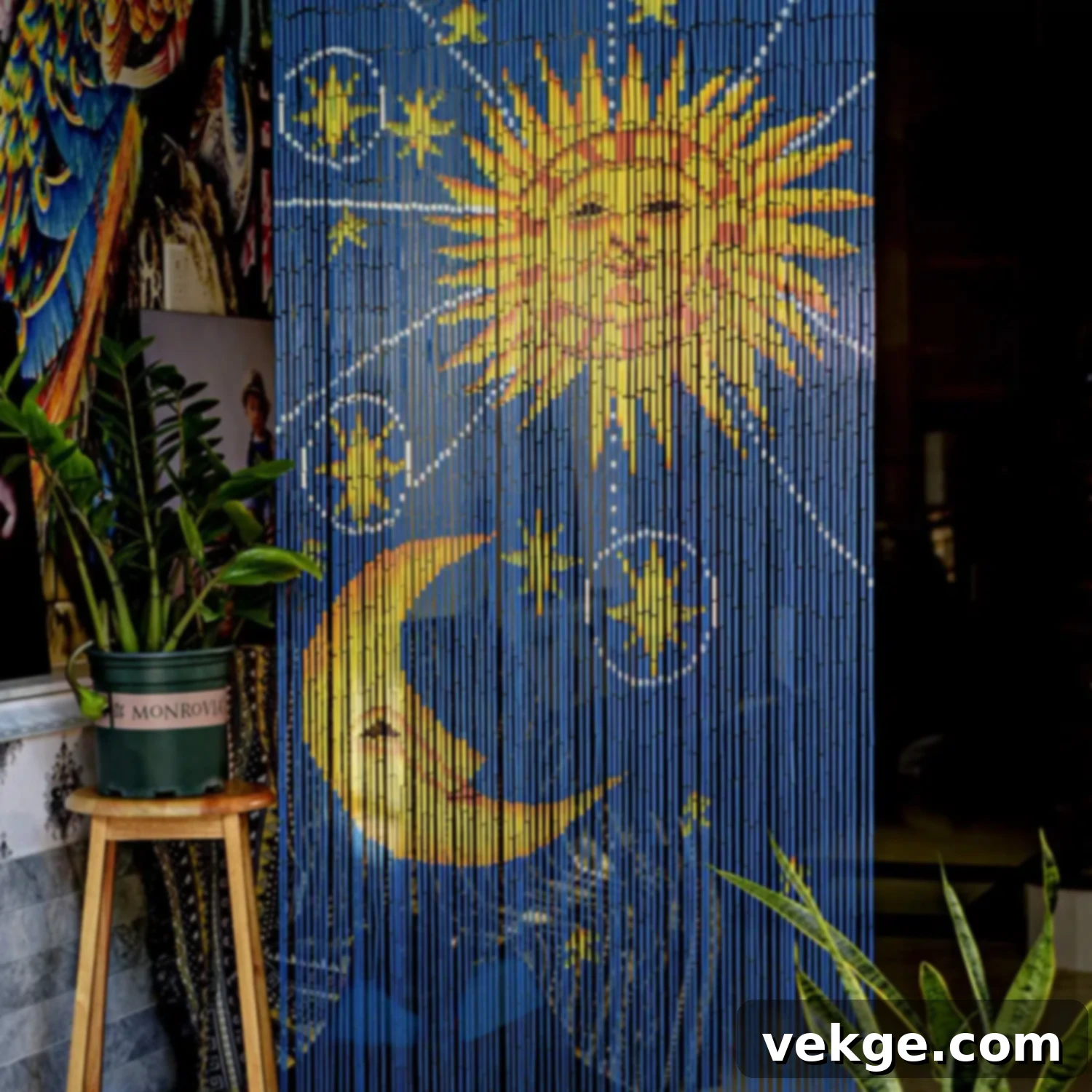 Boho Tassel Garland Wall Decor with wooden moon and sun accents
