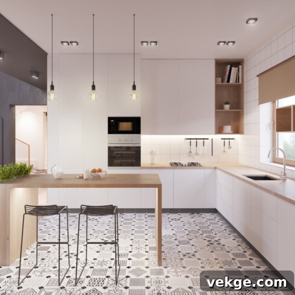 eclectic scandinavian kitchen floor tiles