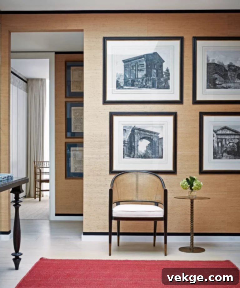 Mid-Century Modern Art Display with Caramel Wallpaper