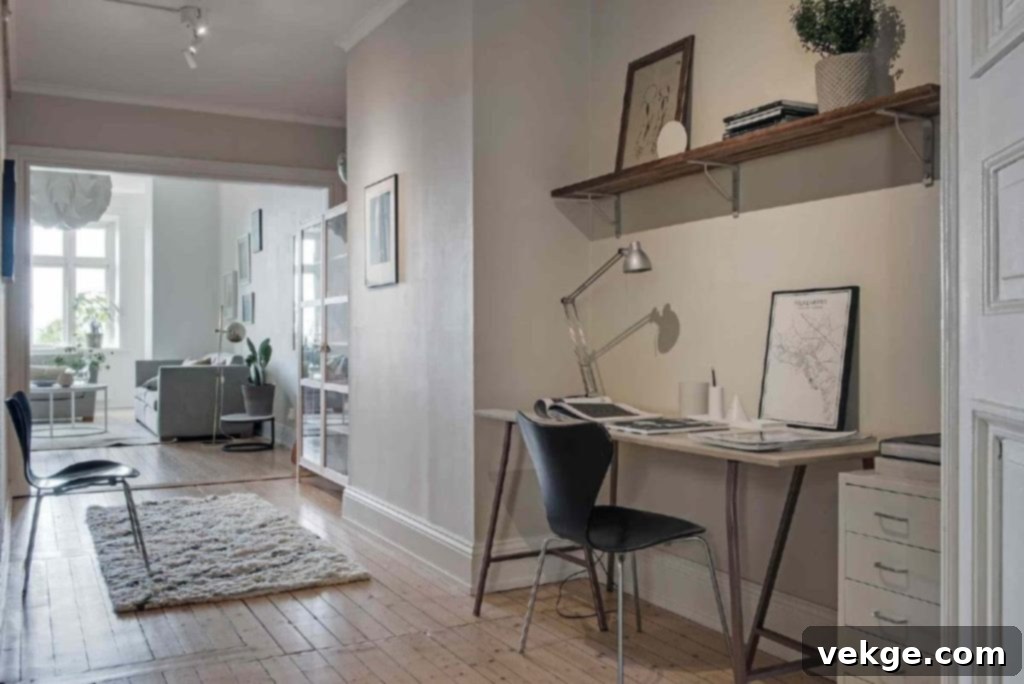 Mid-Century Modern Entryway Transformed into Workspace