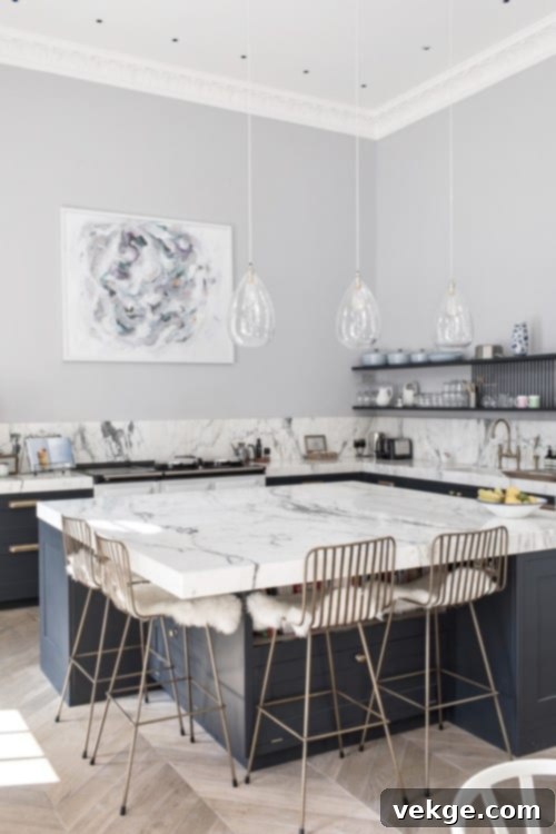 Combine Grey Shaker Cabinets with Brass Accents in kitchen 