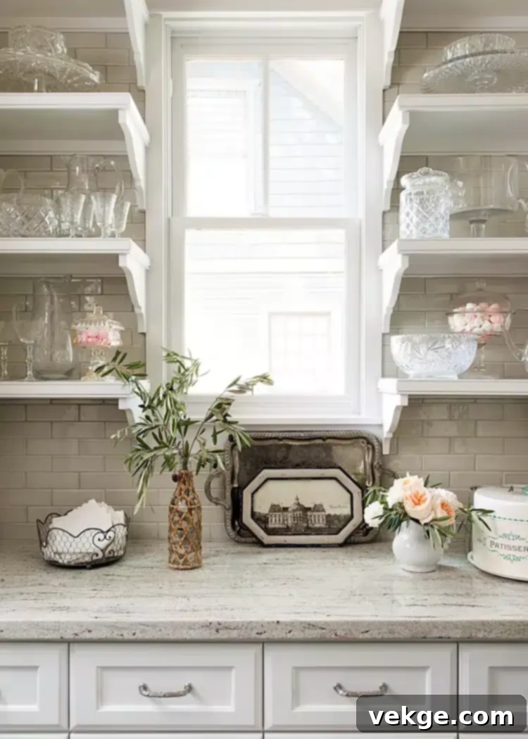 Parisian inspired open kitchen shelving