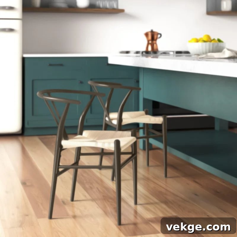 Mid-Century Metal Dining Chair - Y-Shaped Backrest