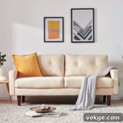Beige Slipcovered Sofa