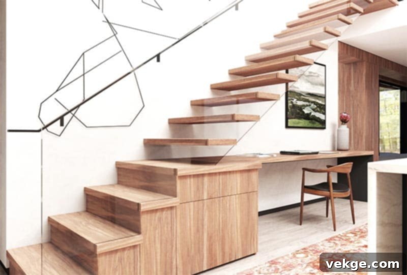 Functional home office designed under the stairs