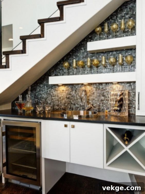 Compact and stylish mini bar under the stairs