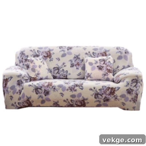 Off-white and Purple Floral Sofa Cover