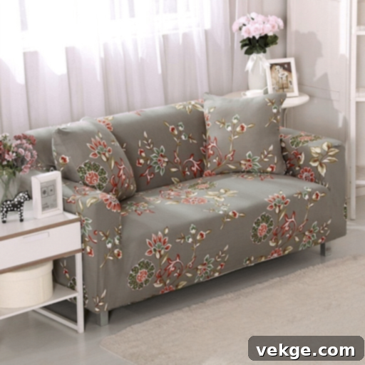 Gray Bold Designed Floral Sofa Cover