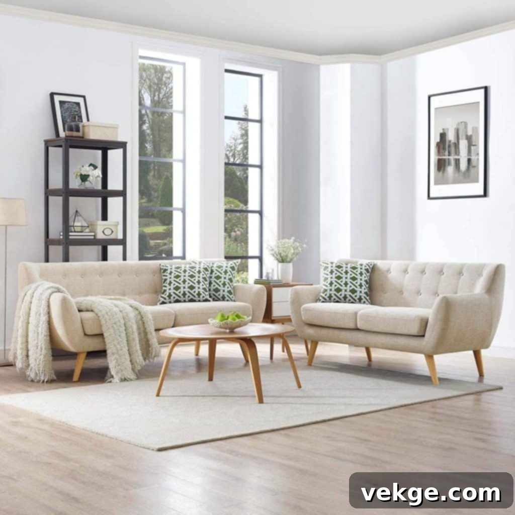 mid century modern sofa in beige 
