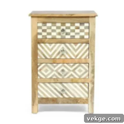 4 Drawer Mango Wood Nightstand with Unique Patterns