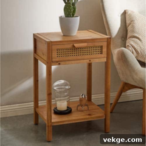 Modern Boho Nightstand with Cane Webbing