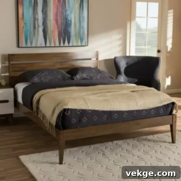Solid Wood Platform Bed with Mid-Century Looks