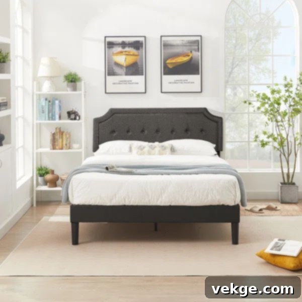 Upholstered Bed with Adjustable Headboard