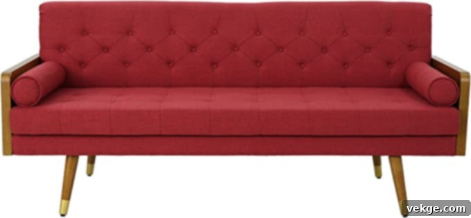 Aidan Mid-Century Modern Tufted Fabric Sofa - Red